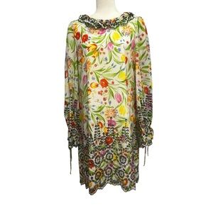 Molly Moorkamp Delphine Embroidered Statement Shift Dress womens size 10 floral